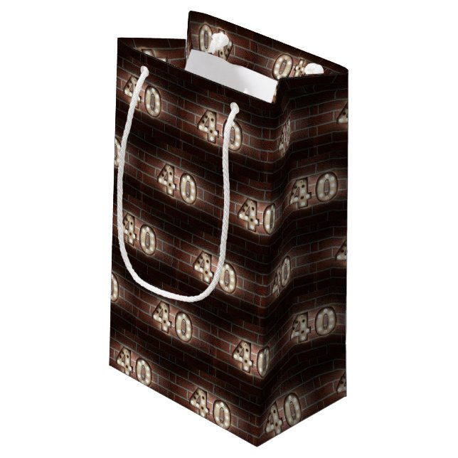 40th birthday-marque lights on brick small gift bag (Back Angled)