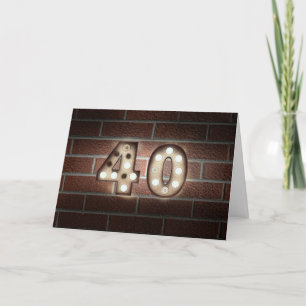 40th birthday-marquee light sign on brick card
