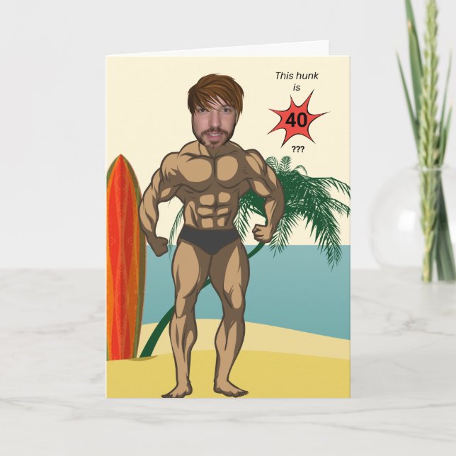 40th Birthday 💪🤣 Mens Funny Bodybuilder Muscle Card (Front)