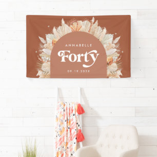 40th birthday modern arch pampas grass terracotta banner