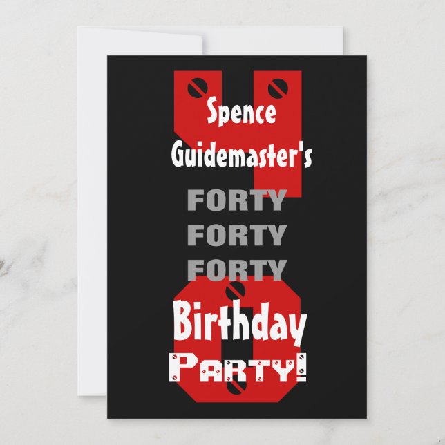 40th Birthday Modern Black Red White Rivets B475 Invitation (Front)