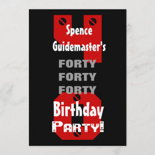 40th Birthday Modern Black Red White Rivets B475 Invitation