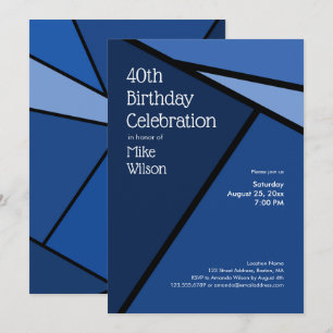40th Birthday Modern Blue Geometric Shapes Invitation