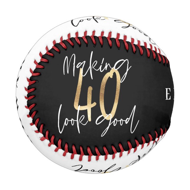 40th birthday modern chic black and gold  baseball (Front Left)