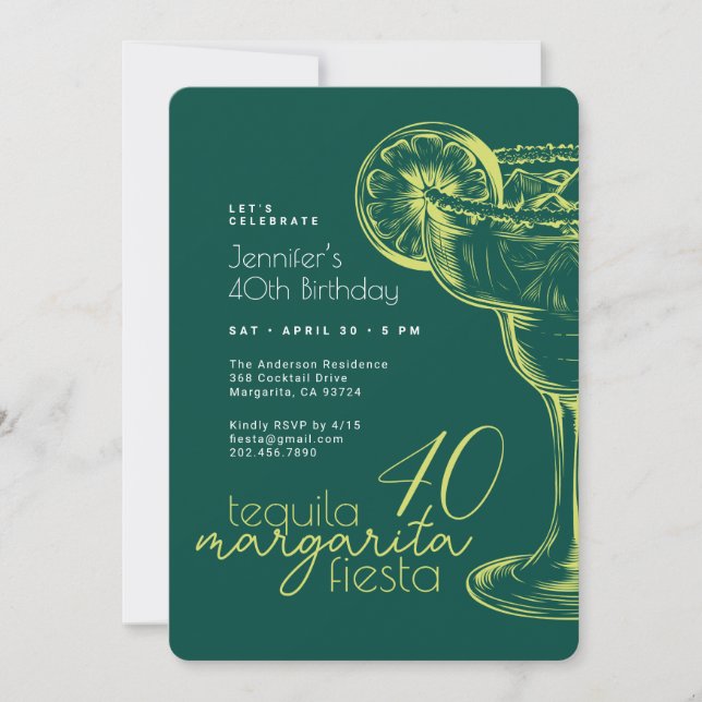 40th Birthday Modern Green Margarita Fiesta Invitation (Front)