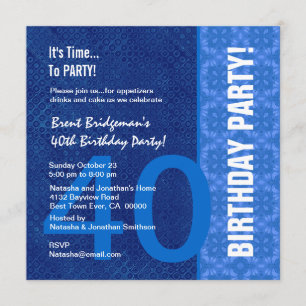 40th Birthday Modern Hues of Blue B40 Invitation