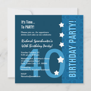 40th Birthday Modern Hues of Blue Funny D40B Invitation