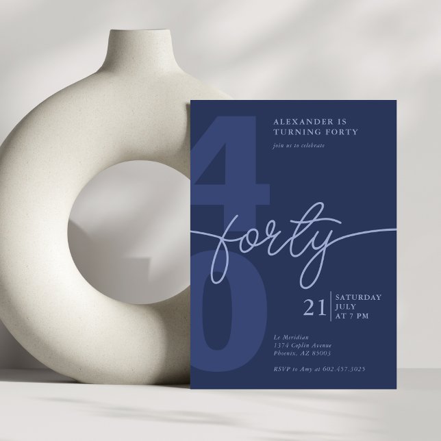 40th Birthday Modern Minimalist Navy Invitation (Creator Uploaded)