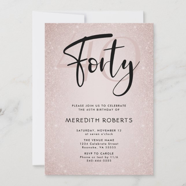  40th Birthday Modern Script Rose Gold Party Invitation (Front)