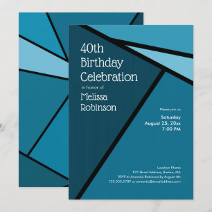 40th Birthday Modern Teal Geometric Shapes Invitation