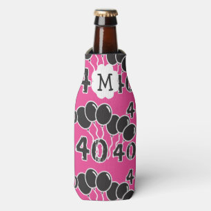 40th Birthday Monogram PINK BLACK Personalized Bottle Cooler