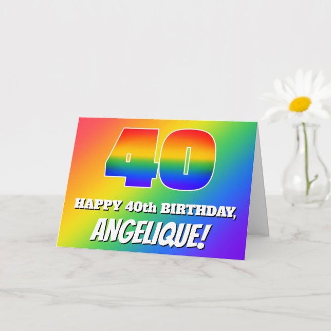 40th Birthday: Multicolored Rainbow Pattern # 40 Card (Small Plant)