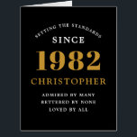 40th Birthday Name 1982 Black Gold Elegant Card<br><div class="desc">A personalized chic birthday card that is easy to customize for that special occasion.</div>