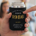 40th Birthday Name 1982 Black Gold Elegant Chic Can Cooler<br><div class="desc">A personalized elegant can cooler that is easy to customize for that special birthday party occasion.</div>