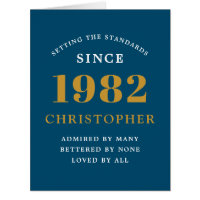 40th Birthday Name 1982 Blue Gold Elegant Card