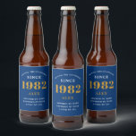 40th Birthday Name 1982 Blue Gold Elegant Chic Beer Bottle Label<br><div class="desc">A personalized elegant beer label that is easy to customize for that special occasion.</div>