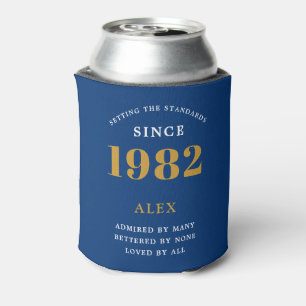 40th Birthday Name 1982 Blue Gold Elegant Chic Can Cooler
