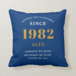 40th Birthday Name 1982 Blue Gold Elegant Chic Throw Pillow<br><div class="desc">A personalized elegant throw pillow that is easy to customize for that special occasion.</div>