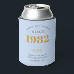 40th Birthday Name 1982 Blue Grey Elegant Chic Can Cooler<br><div class="desc">A personalized elegant can cooler that is easy to customize for that special birthday party occasion.</div>