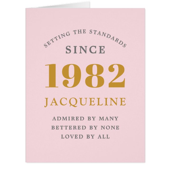 40th Birthday Name 1982 Pink Elegant Chic Card (Front)