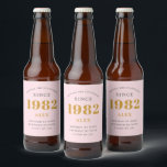 40th Birthday Name 1982 Pink Grey Elegant Chic Beer Bottle Label<br><div class="desc">A personalized elegant beer label that is easy to customize for that special occasion.</div>