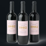 40th Birthday Name 1982 Pink Grey Elegant Chic Wine Label<br><div class="desc">A personalized elegant wine label that is easy to customize for that special occasion.</div>