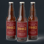 40th Birthday Name 1982 Red Gold Elegant Chic Beer Bottle Label<br><div class="desc">A personalized elegant beer label that is easy to customize for that special occasion.</div>