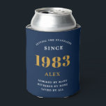 40th Birthday Name 1983 Blue Gold Elegant Chic Can Cooler<br><div class="desc">A personalized elegant can cooler that is easy to customize for that special birthday party occasion.</div>
