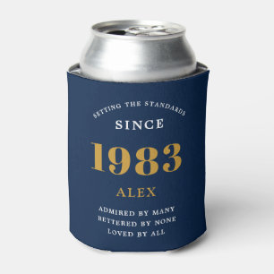 40th Birthday Name 1983 Blue Gold Elegant Chic Can Cooler