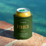 40th Birthday Name 1983 Green Gold Elegant Chic Can Cooler<br><div class="desc">A personalized elegant can cooler that is easy to customize for that special birthday party occasion.</div>