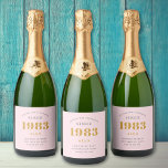 40th Birthday Name 1983 Pink Grey Elegant Chic Sparkling Wine Label<br><div class="desc">A personalized elegant champagne label that is easy to customize for that special occasion.</div>