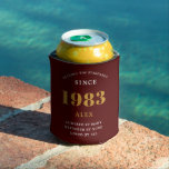 40th Birthday Name 1983 Red Gold Elegant Chic Can Cooler<br><div class="desc">A personalized elegant can cooler that is easy to customize for that special birthday party occasion.</div>