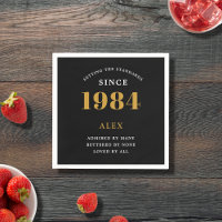 40th Birthday Name 1984 Black Gold Elegant Chic