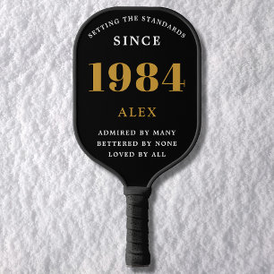 40th Birthday Name 1984 Black Gold Elegant Chic Pickleball Paddle