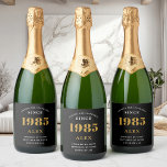 40th Birthday Name 1985 Black Gold Elegant Chic<br><div class="desc">Vintage Birthday Black & Gold Elegant Label. Celebrate your milestone with our exclusive sparkling wine birthday label. The meticulously designed label with stunning black and gold hues effortlessly enhances the visual appeal of your favourite sparkling wine. The year prominently featured on the label, adds a nostalgic throwback to the year...</div>