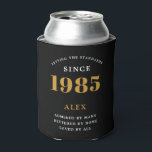 40th Birthday Name 1985 Black Gold Elegant Chic Can Cooler<br><div class="desc">A personalized elegant can cooler that is easy to customize for that special birthday party occasion.</div>