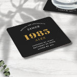 40th Birthday Name 1985 Black Gold Elegant Chic Square Paper Coaster<br><div class="desc">Premium 40th Birthday Black and Gold Personalized Paper Coasters - Celebration Elegance. Celebrate a milestone birthday in style with our chic, premium-quality, 40th Birthday paper coasters. Exquisitely designed with a striking black and gold colour scheme, these coasters add a touch of luxury and sophistication to any 40th birthday bash. Express...</div>