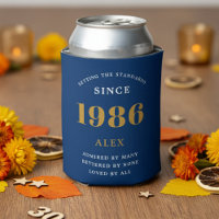 40th Birthday Name 1986 Blue Gold Elegant Chic