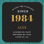 40th Birthday Name Year Black Gold Elegant Chic Square Paper Coaster<br><div class="desc">Premium 40th Birthday Black and Gold Personalized Paper Coasters - Celebration Elegance. Celebrate a milestone birthday in style with our chic, premium-quality, 40th Birthday paper coasters. Exquisitely designed with a striking black and gold colour scheme, these coasters add a touch of luxury and sophistication to any 40th birthday bash. Express...</div>