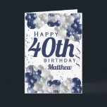 40th Birthday Navy Balloons Card<br><div class="desc">A gorgeous navy and silver balloon happy 40th (or any age) birthday card. This fabulous design is the perfect way to wish someone a happy fortieth birthday (or change the age!) Personalize with our own custom name and message. Blue coloured typography and gorgeous navy blue and silver balloons.</div>