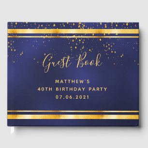 40th Birthday navy blue gold confetti Guest Book