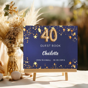 40th Birthday navy blue gold stars Guest Book