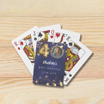 40th birthday navy blue gold stars photo playing cards<br><div class="desc">40th Birthday Navy Blue & Gold Stars Custom Photo Playing Cards Celebrate 40 in sparkling style! This elegant uneven coloured navy blue wine label with faux gold stars is the perfect personalized touch for your milestone celebration. Featuring space for your custom photo, name. Details: • Customize with your photo and...</div>