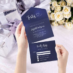 40th Birthday navy blue silver rsvp All In One Invitation<br><div class="desc">A navy blue background. The blue colour is uneven.  Personalize and add name,  party details,  RSVP date,  return address and name.  Forty with a heart.</div>