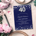 40th birthday navy blue silver stars glamourous invitation<br><div class="desc">A modern,  stylish and glamourous invitation for a 40th birthday party.  A navy blue background,  decorated with faux silver stars. Personalize and add your name and party details.  Number 40 is written with a balloon style font.</div>