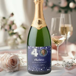 40th birthday navy blue silver stars photo sparkling wine label<br><div class="desc">40th Birthday Navy Blue & Silver Stars Custom Photo Sparkling Wine Label Celebrate 40 in sparkling style! This elegant uneven coloured navy blue wine label with silver stars is the perfect personalized touch for your milestone celebration. Featuring space for your custom photo, name, and party details, it turns any bottle...</div>