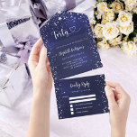 40th Birthday navy blue silver stars rsvp All In One Invitation<br><div class="desc">A navy blue background,  decorated with stars. The blue colour is uneven.  Personalize and add name,  party details,  RSVP date,  return address and name.  Number 40 is written with a heart.</div>