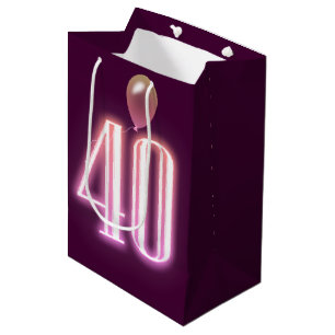 40th Birthday Neon Sign and Balloon Medium Gift Bag