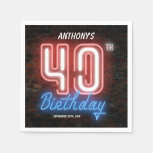 40th Birthday Neon Sign Funny 80s Retro Custom Napkin