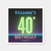 40th Birthday Neon Sign Funny 80s Retro Custom